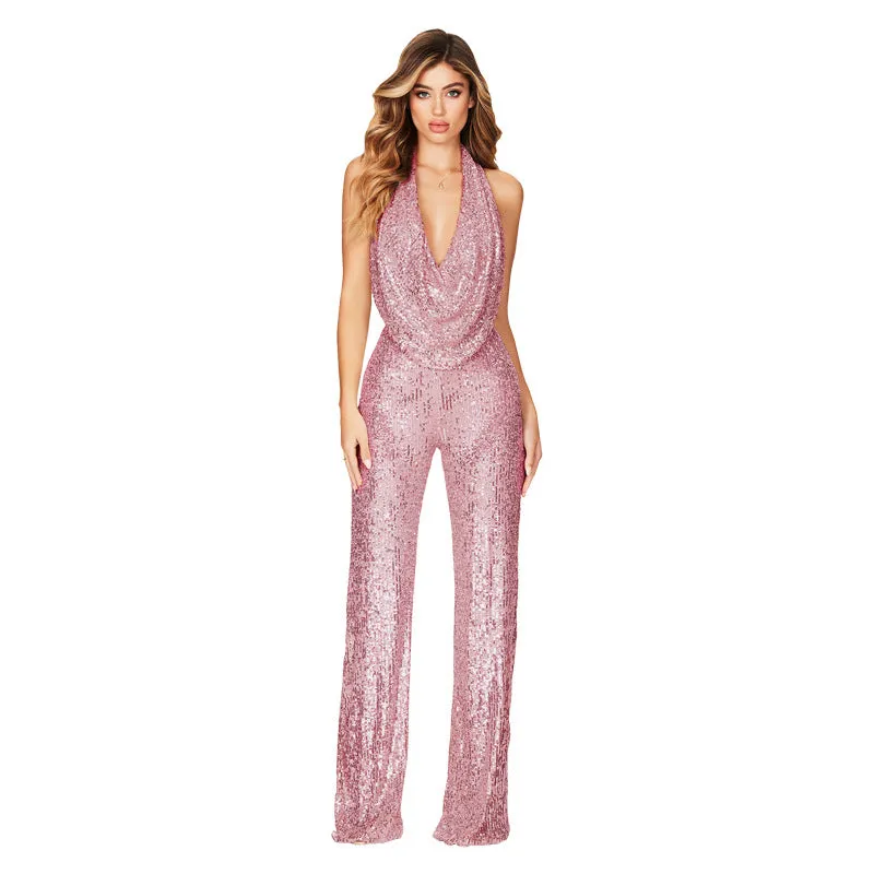 Halterneck Sequin Wide Leg Jumpsuit