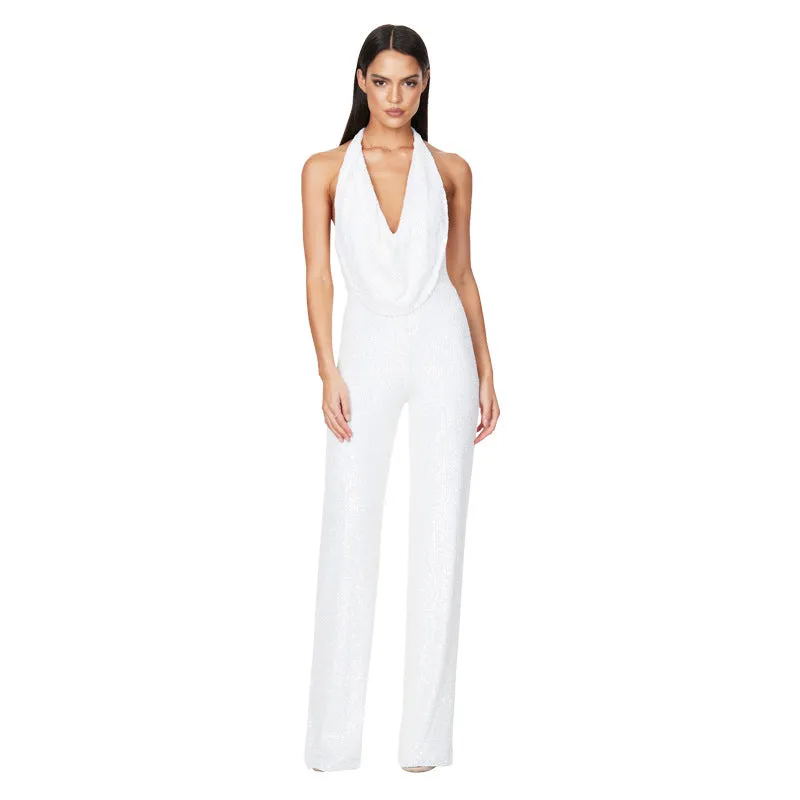 Halterneck Sequin Wide Leg Jumpsuit