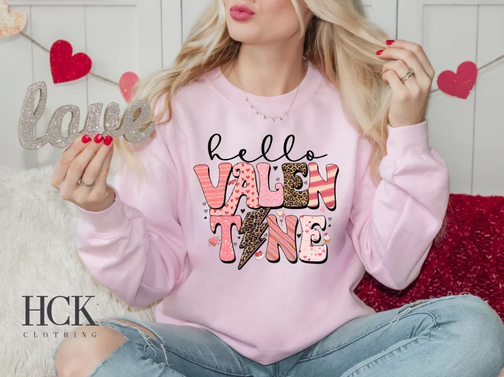 Hello Valentine Crewneck Sweatshirt- 4 COLORS