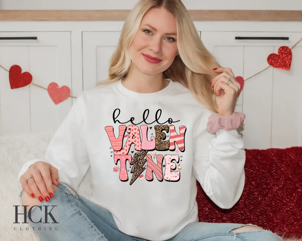 Hello Valentine Crewneck Sweatshirt- 4 COLORS