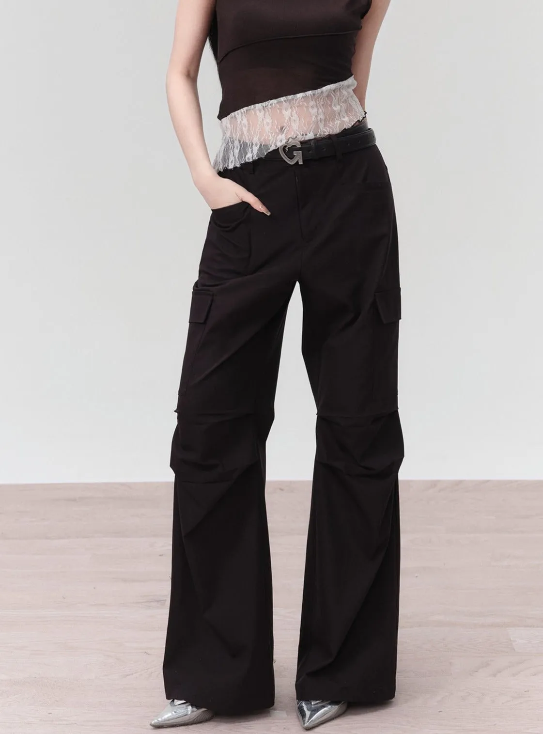 High-Waisted Flared Cargo Pants