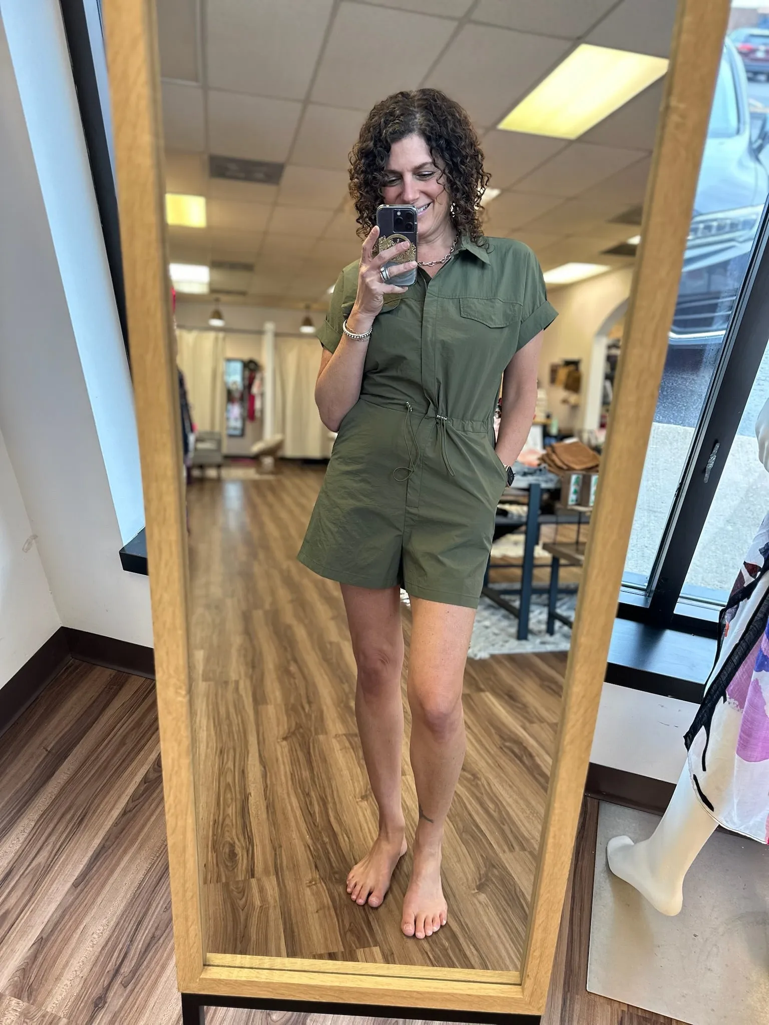 Kathleen - Utility Front Zipper Drawstring Romper