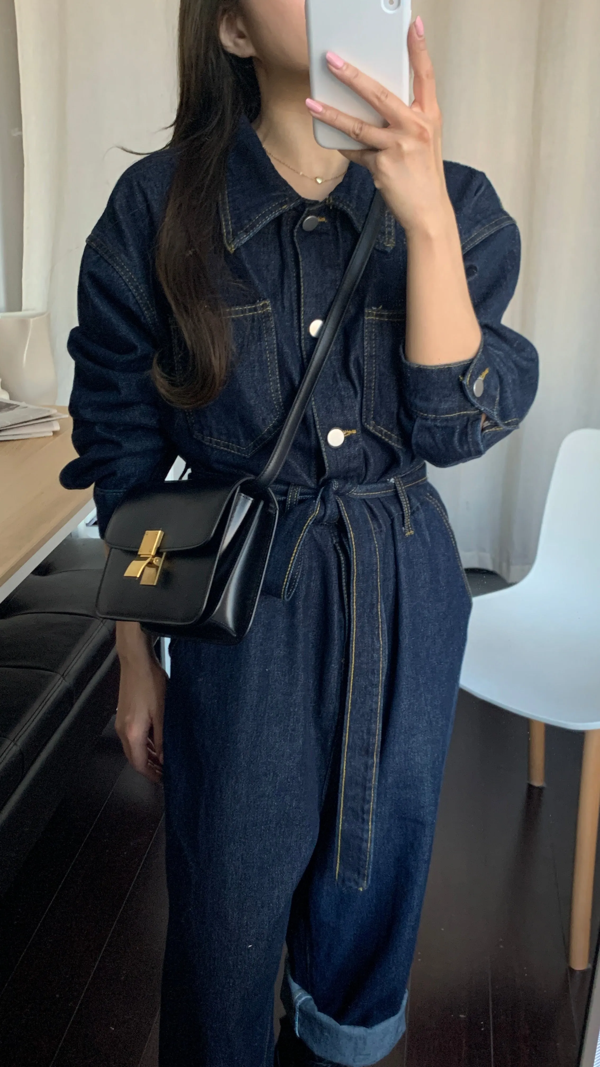 [Korean Style] Christine Denim Belted High Waist Romper Overall