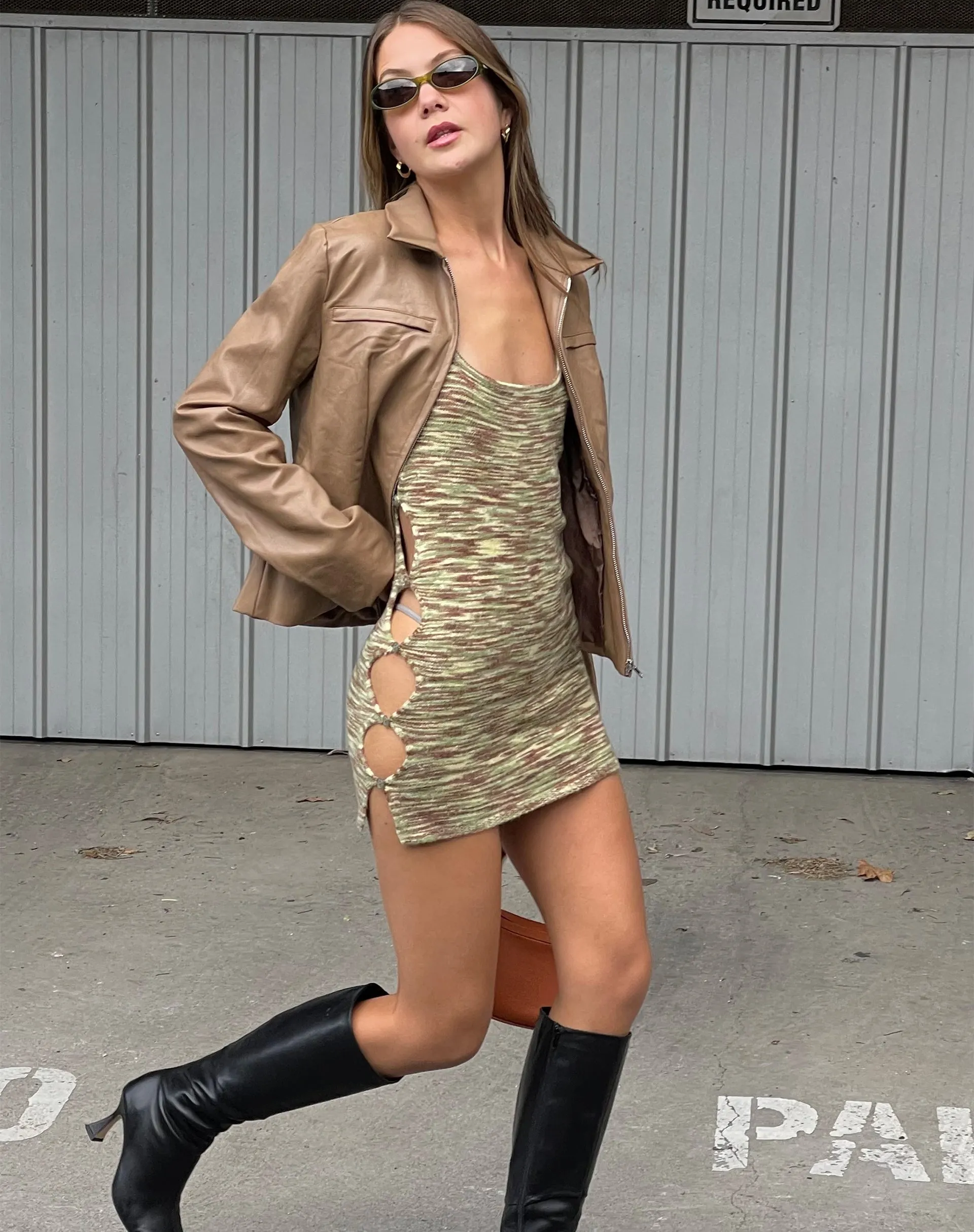 Lukita Mini Dress in Mix Space Dye Khaki