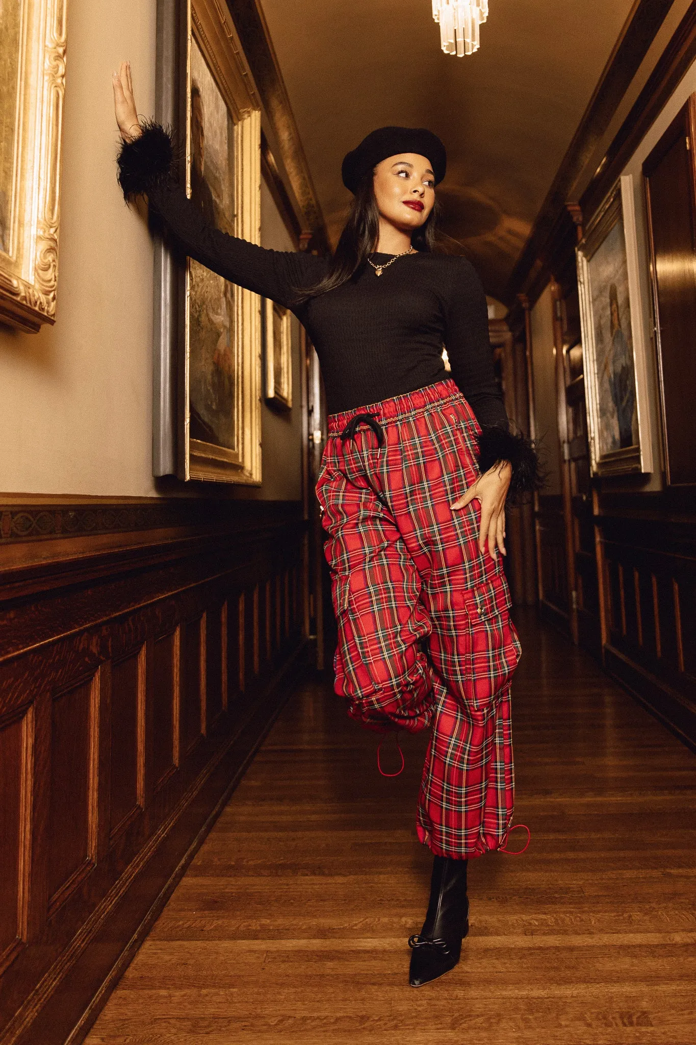 Nicole Cargo Pants in Holiday Plaid - FINAL SALE