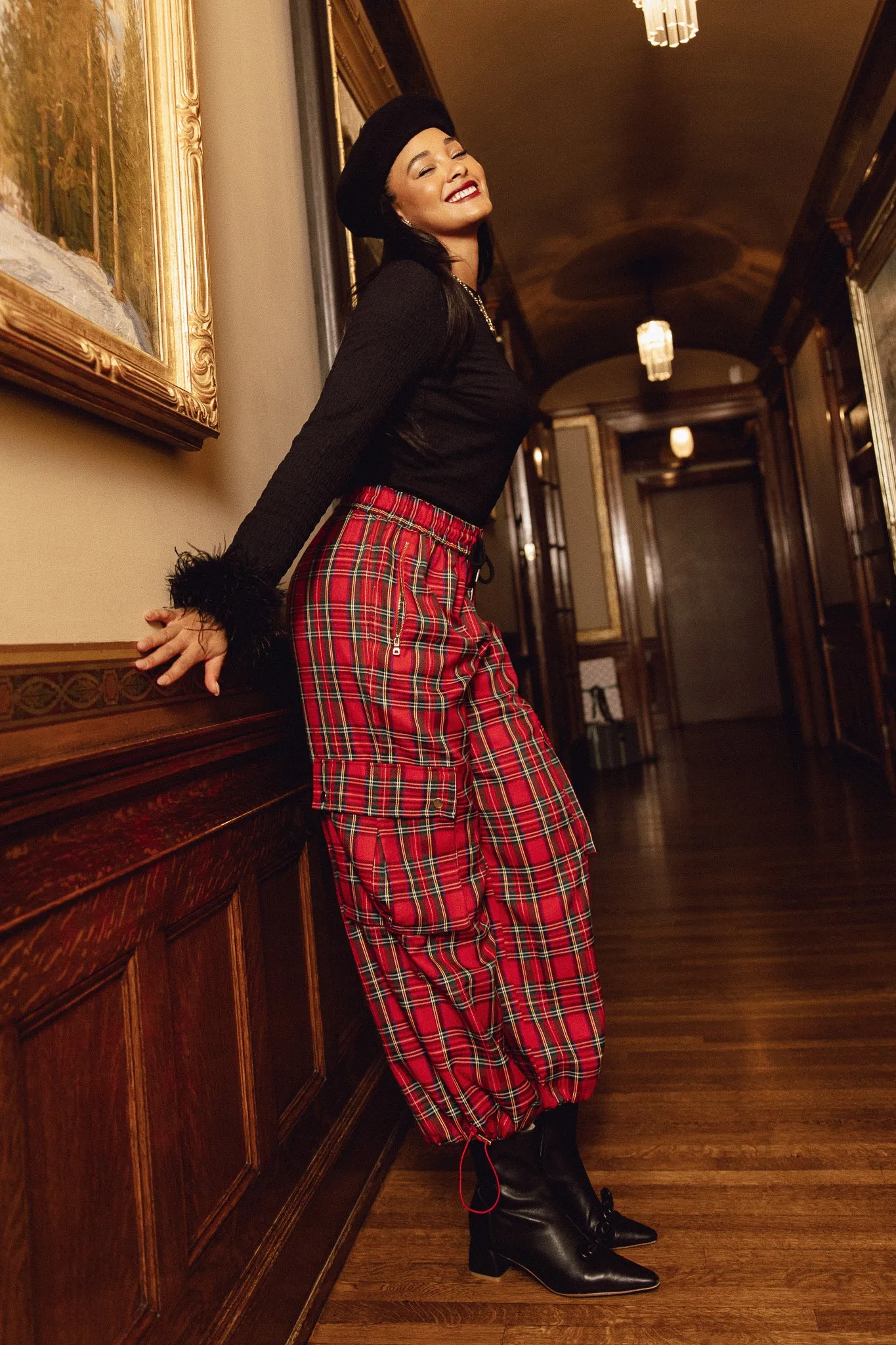 Nicole Cargo Pants in Holiday Plaid - FINAL SALE