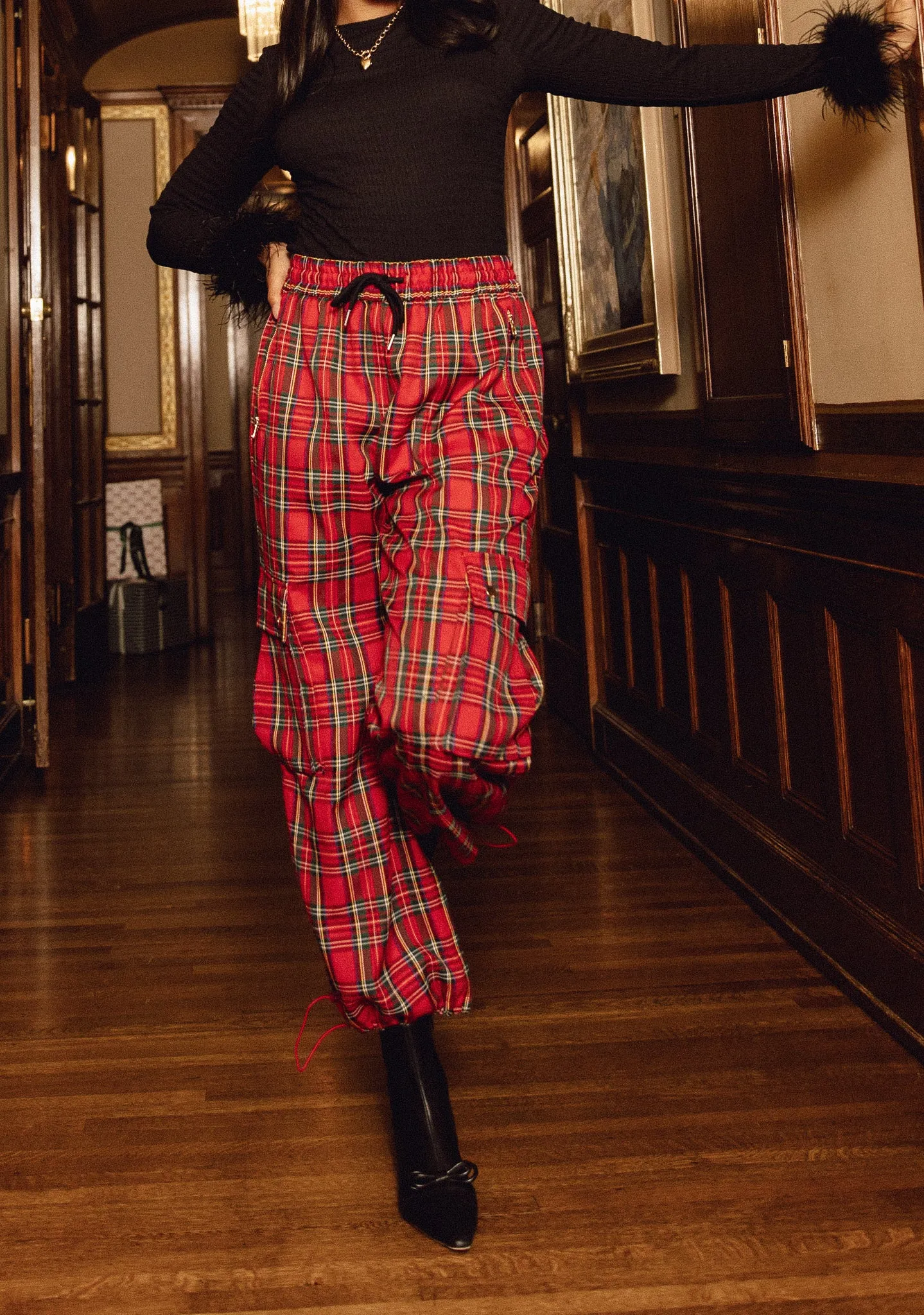 Nicole Cargo Pants in Holiday Plaid - FINAL SALE