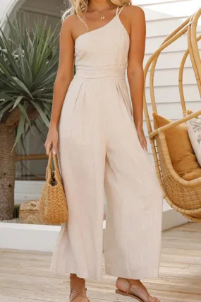 One Shoulder Solid Color Wide Leg Jumpsuits