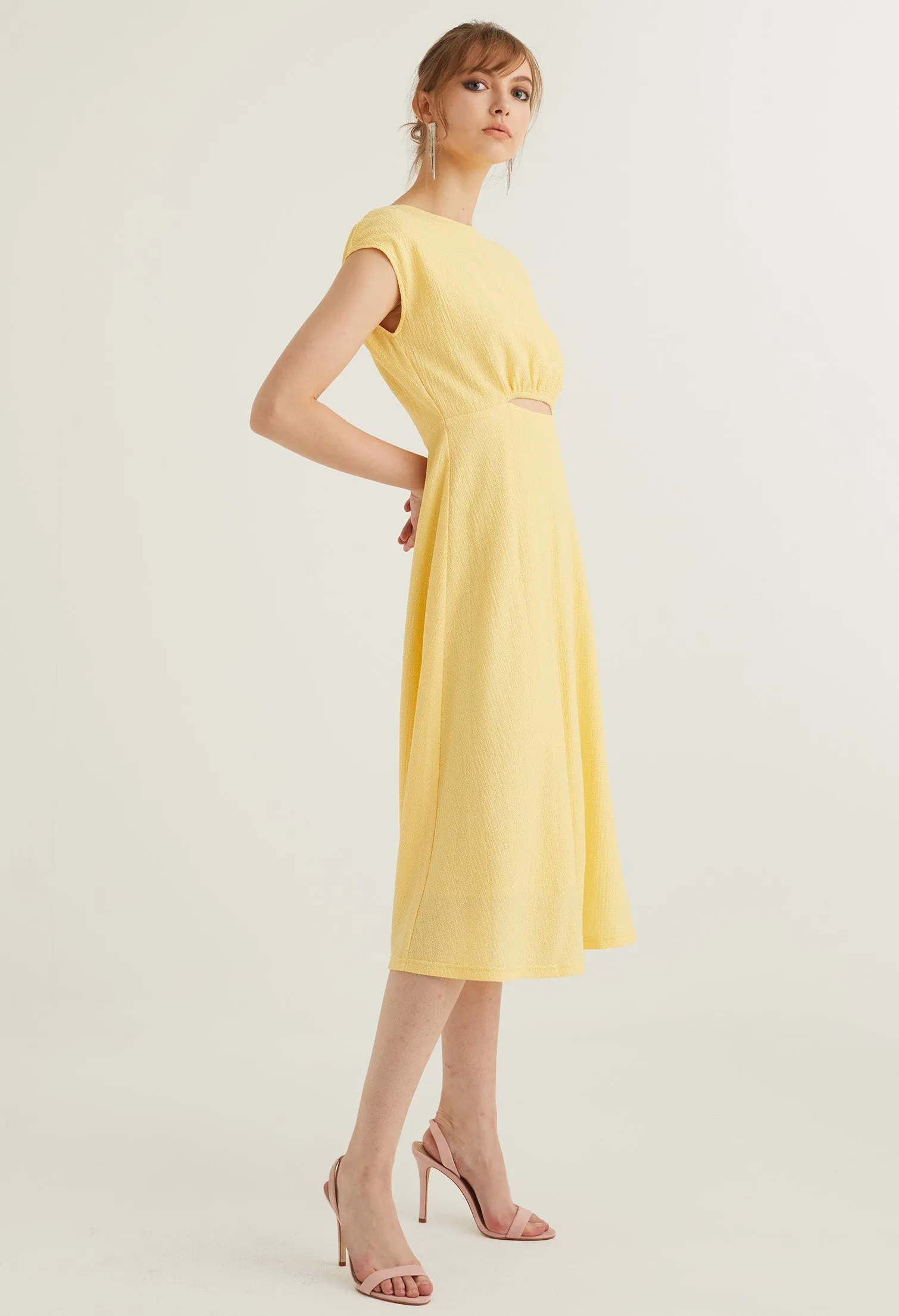 Open Detail High Neck Midi Dress