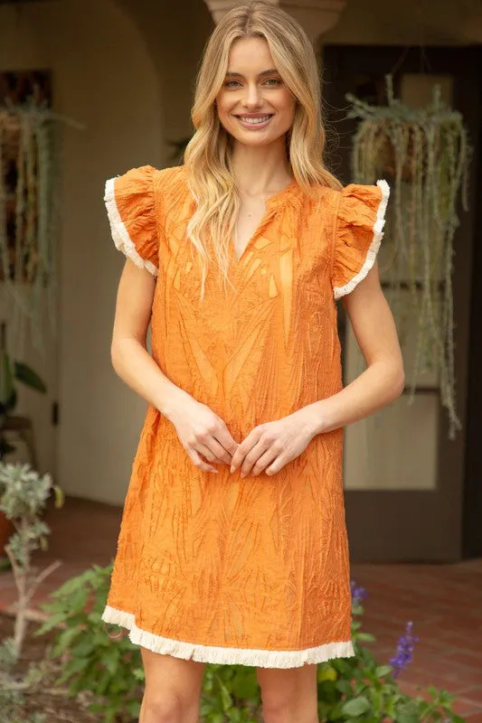 Orange Fringe Detailed Burn Out Shift Dress