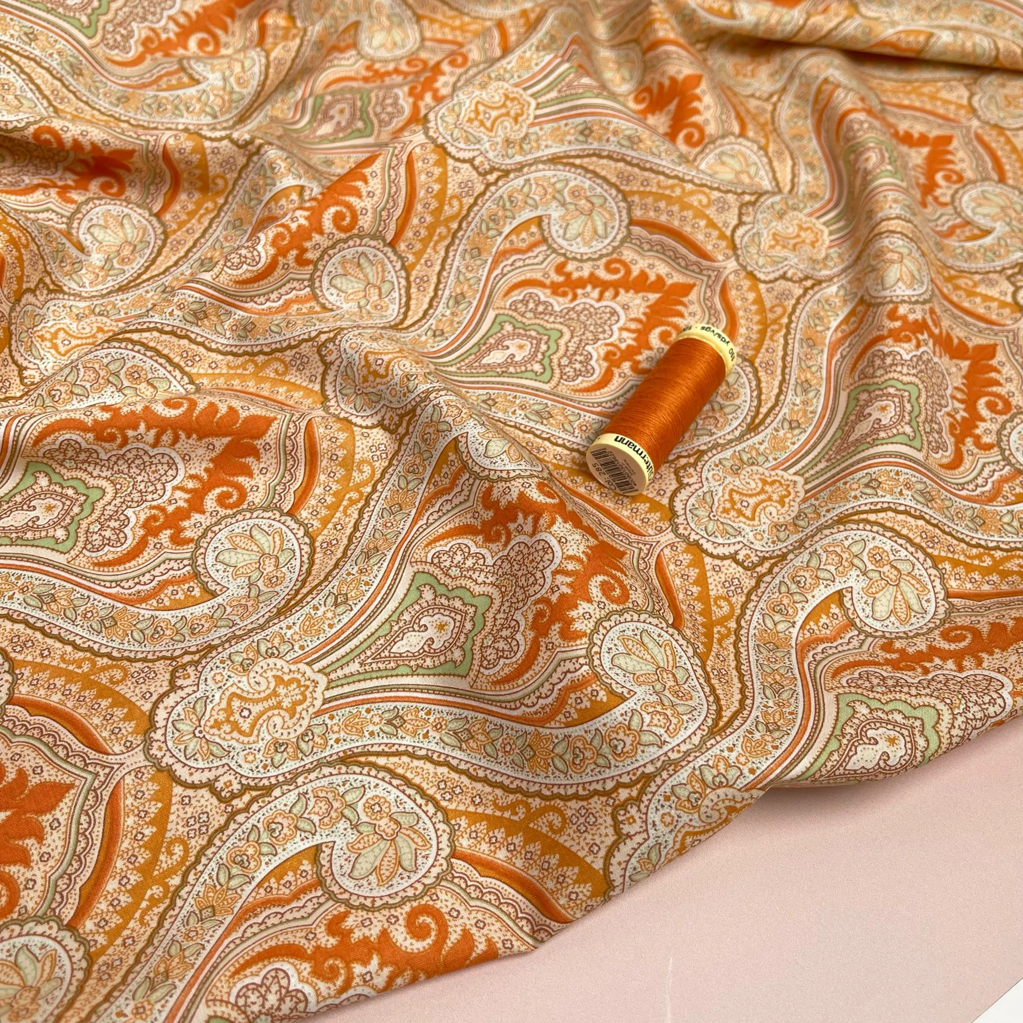 Orange Paisley Cotton Lawn Fabric