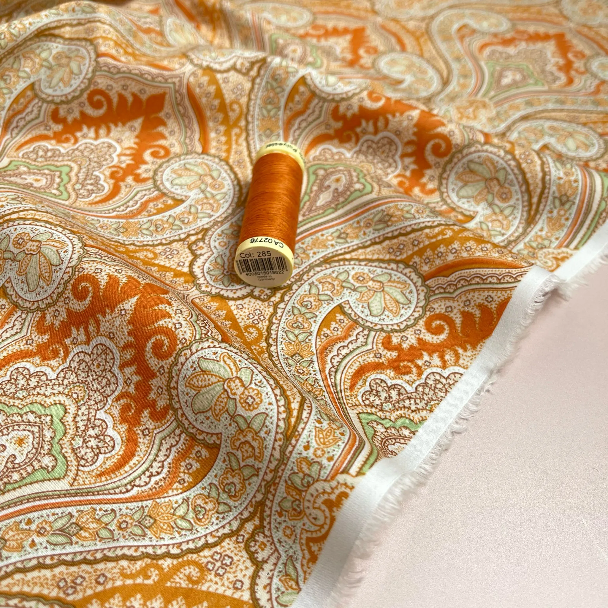 Orange Paisley Cotton Lawn Fabric