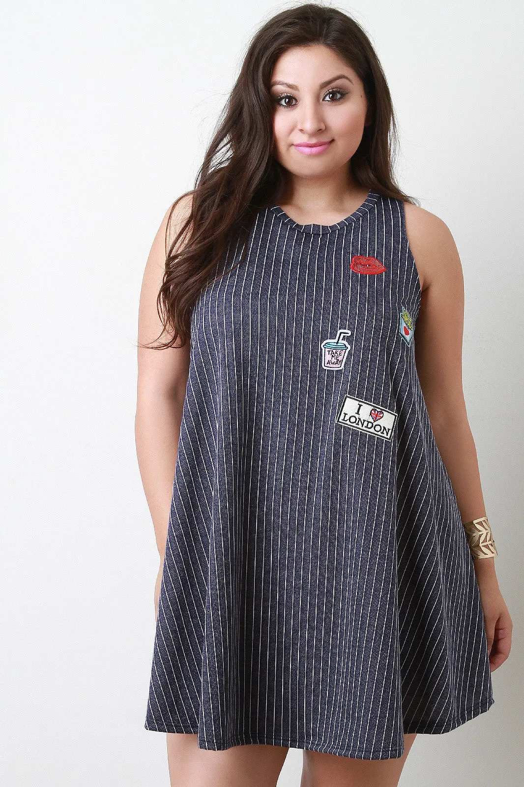 Pinstripes Patched Shift Dress