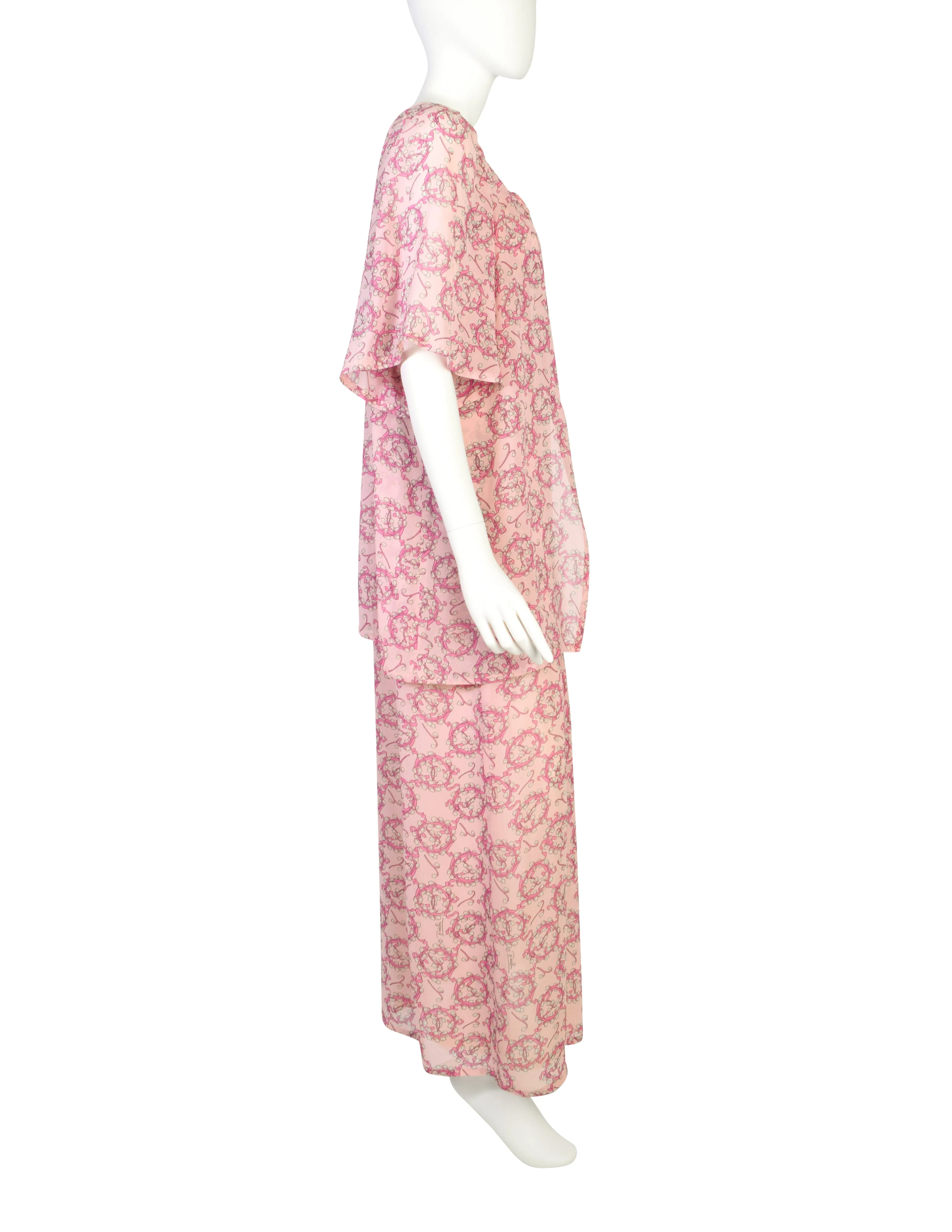 Pucci Vintage 1960s Baby Pink Lilly of the Valley Floral Print Silk Slip Dress and Jacket Ensemble Set