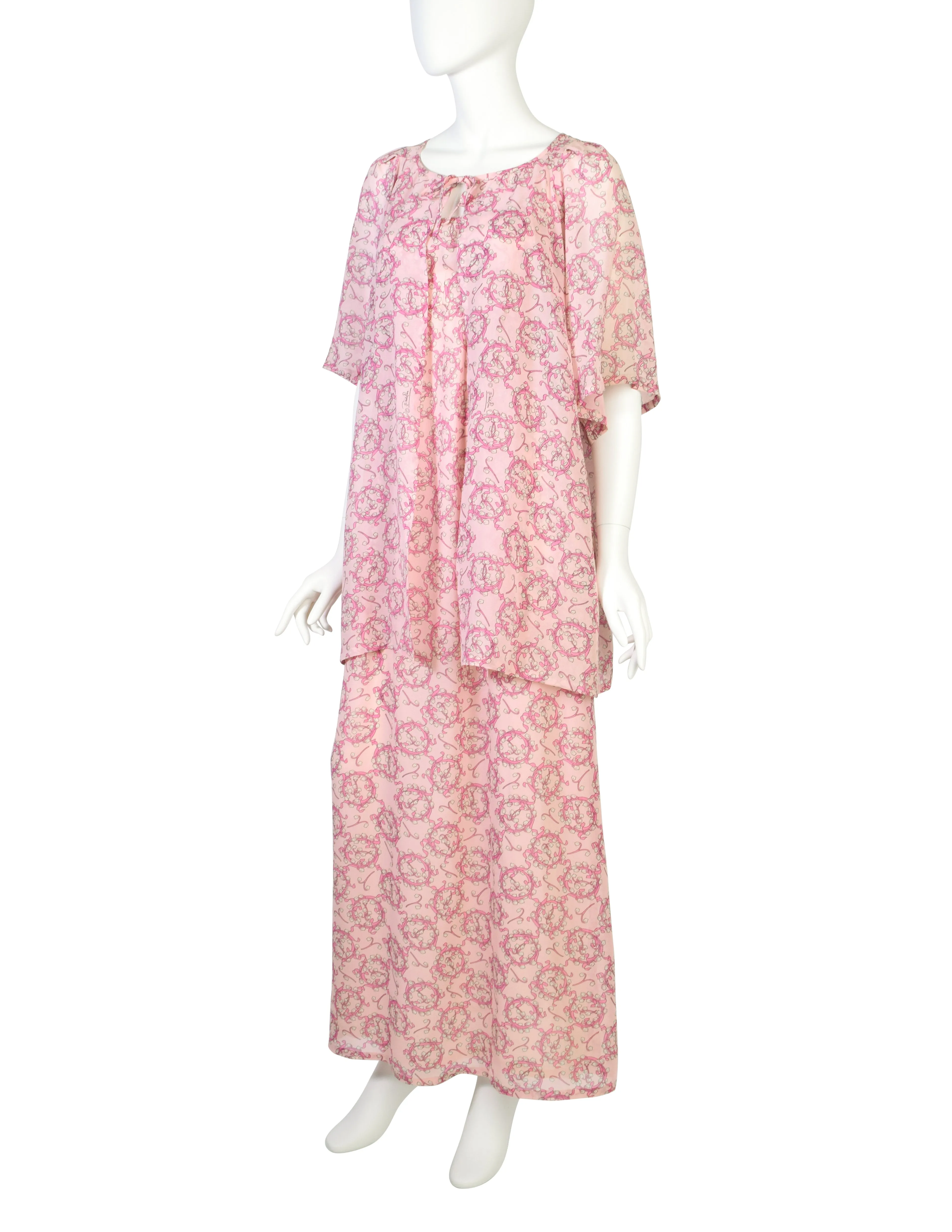 Pucci Vintage 1960s Baby Pink Lilly of the Valley Floral Print Silk Slip Dress and Jacket Ensemble Set