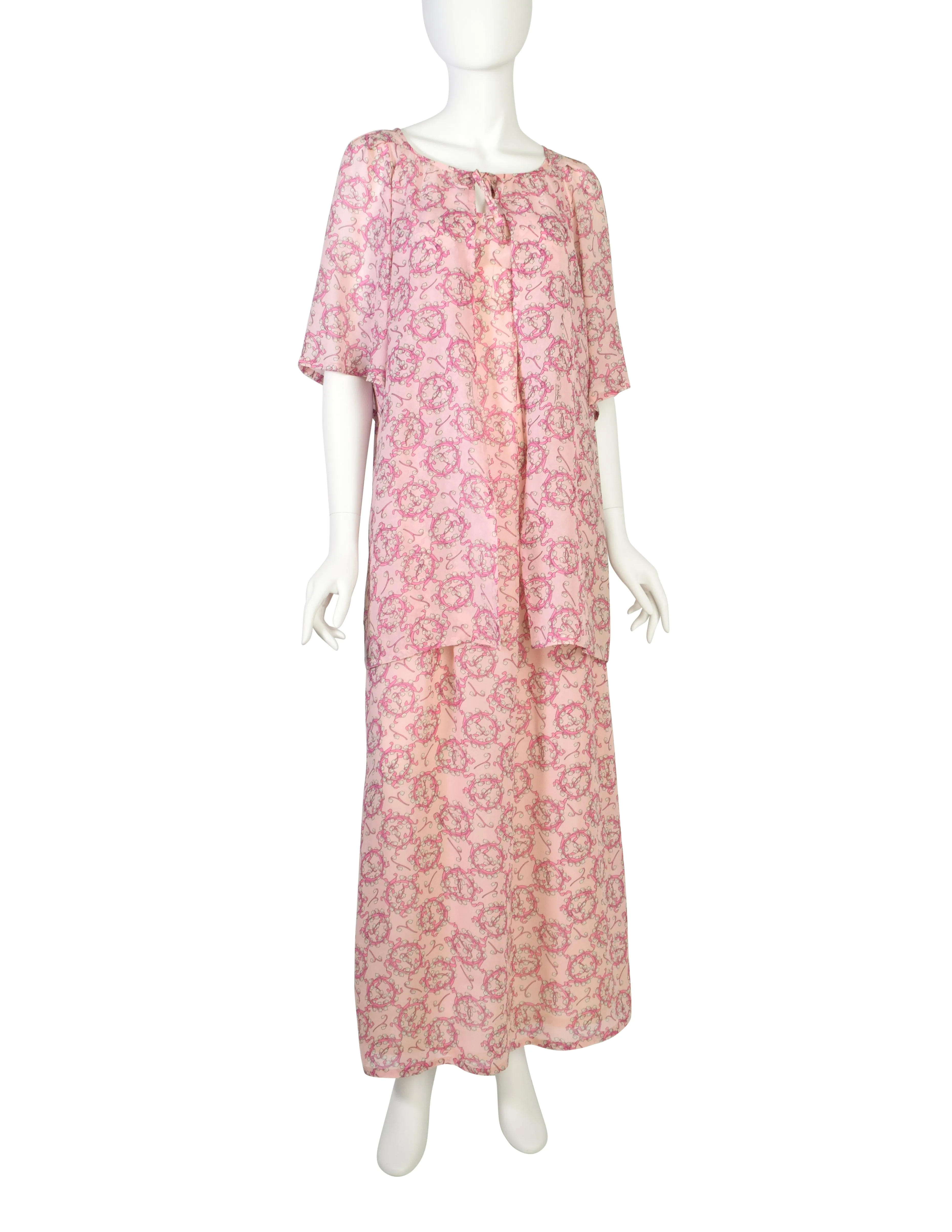 Pucci Vintage 1960s Baby Pink Lilly of the Valley Floral Print Silk Slip Dress and Jacket Ensemble Set