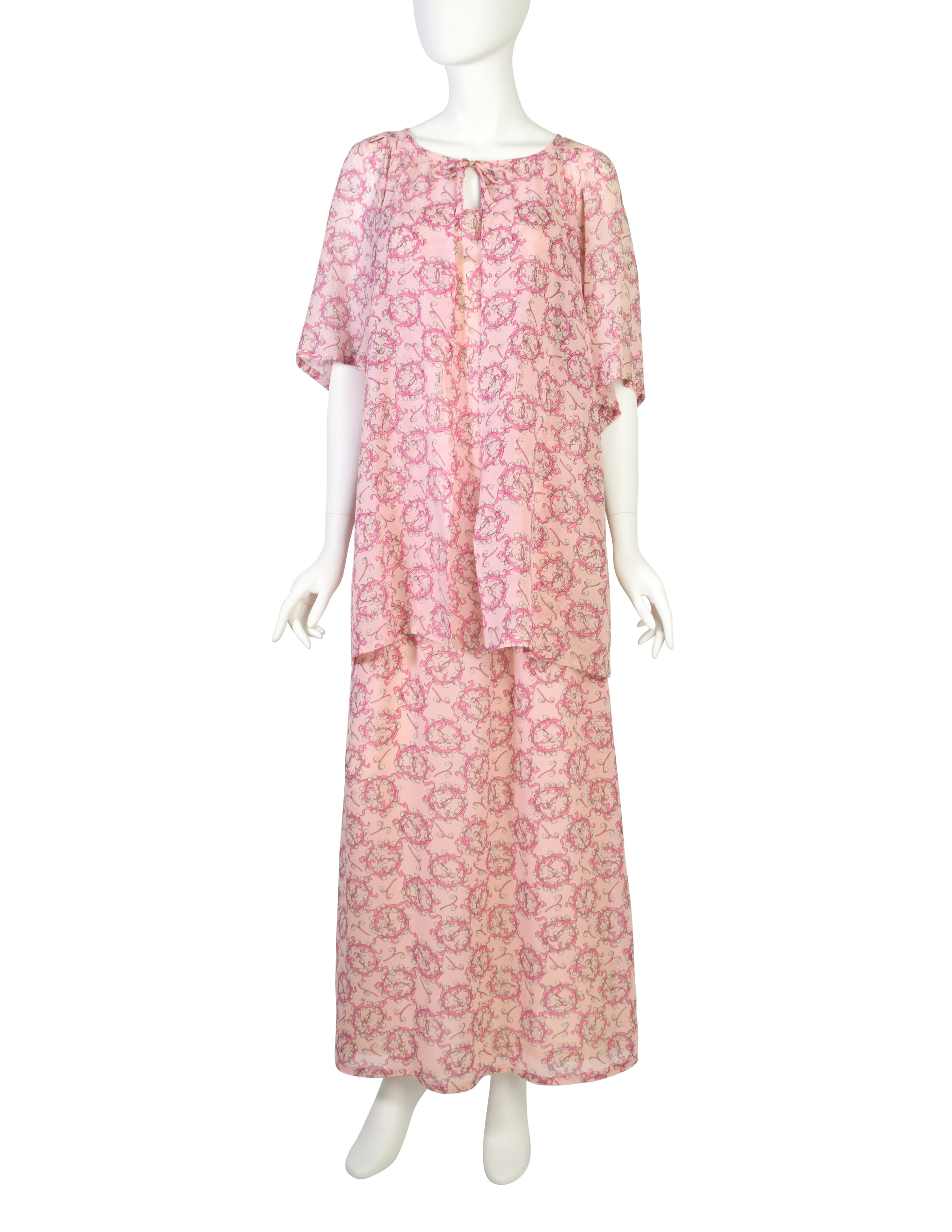 Pucci Vintage 1960s Baby Pink Lilly of the Valley Floral Print Silk Slip Dress and Jacket Ensemble Set