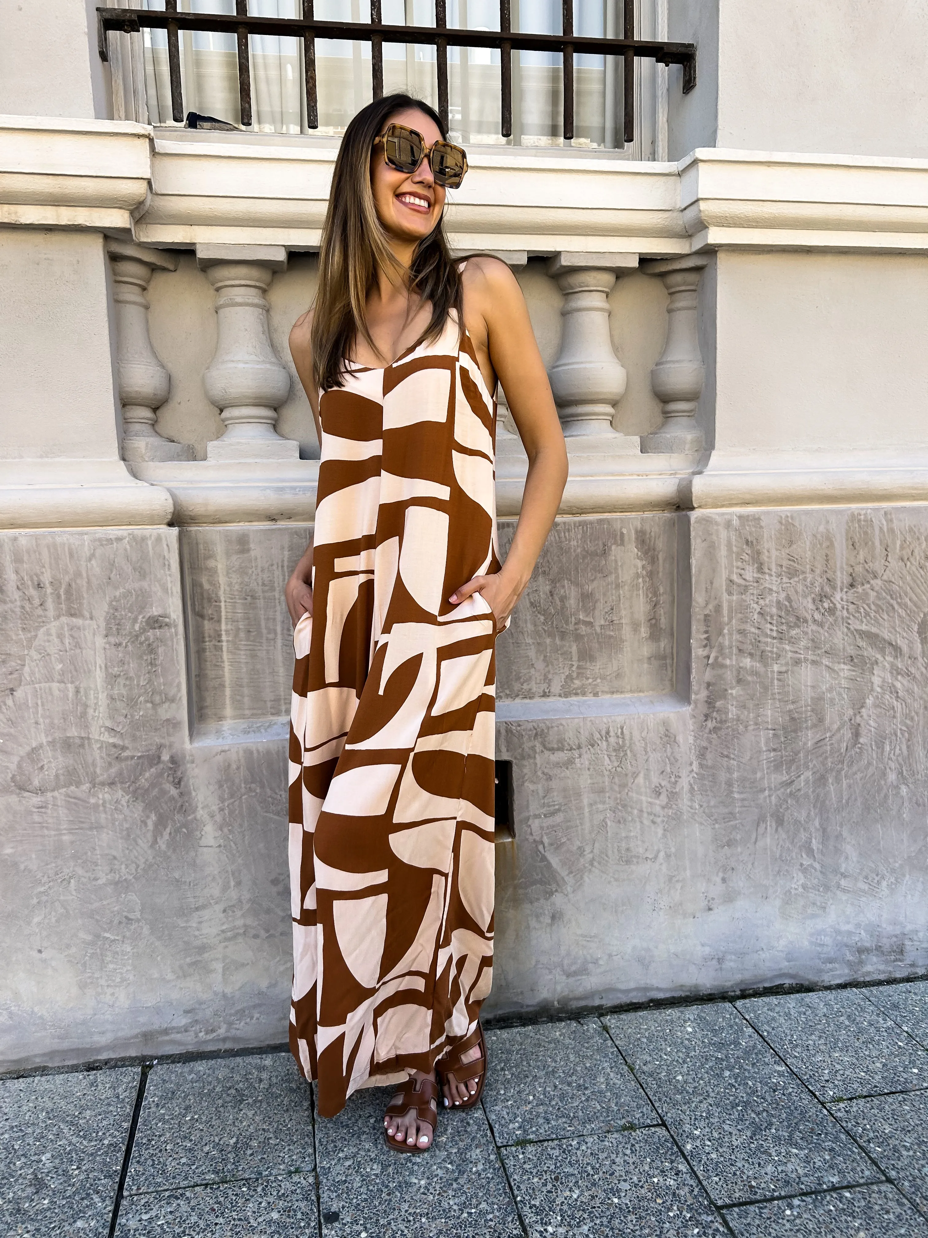 SAMARA Wide Leg Jumpsuit - Tan Print