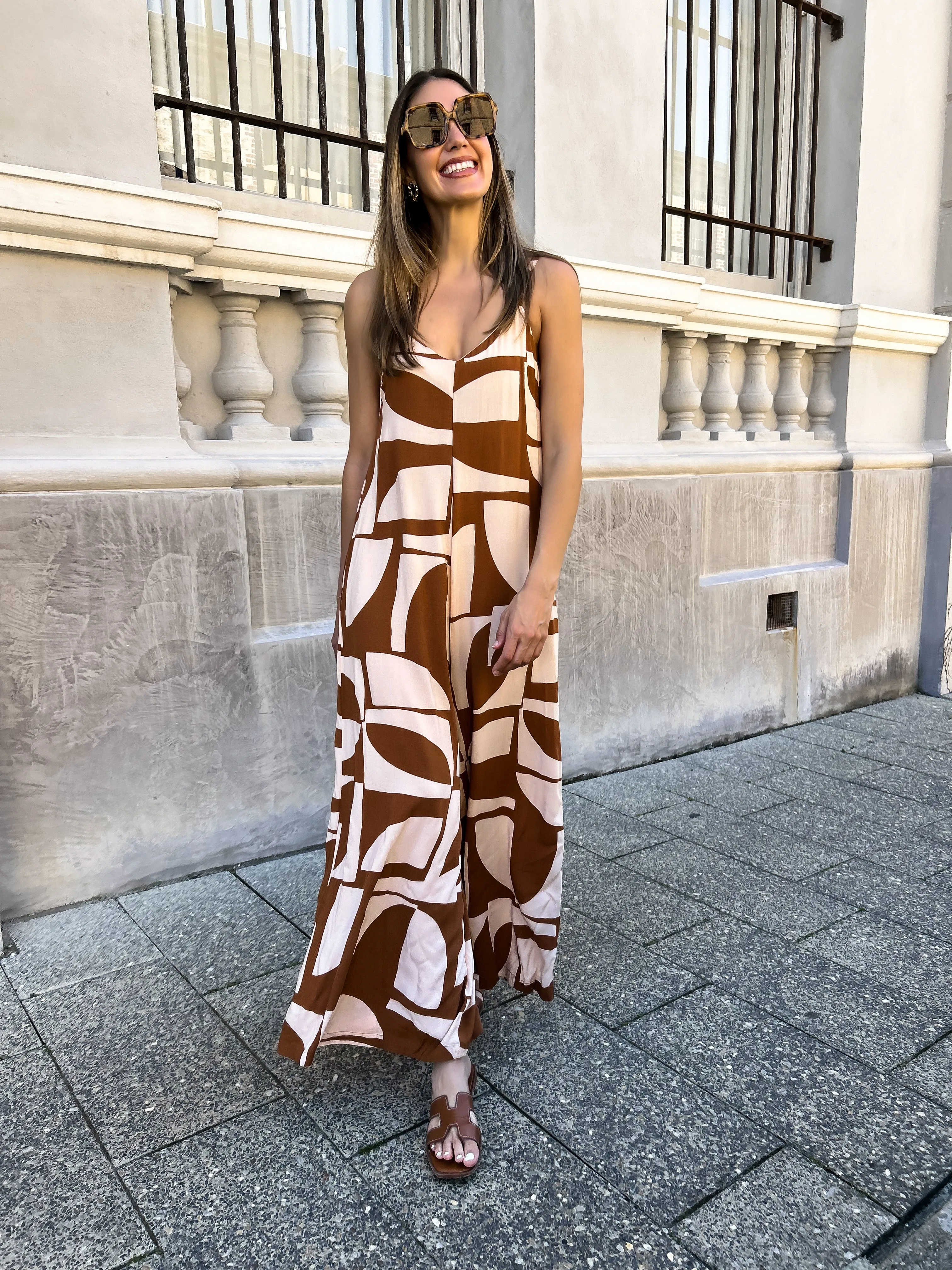 SAMARA Wide Leg Jumpsuit - Tan Print