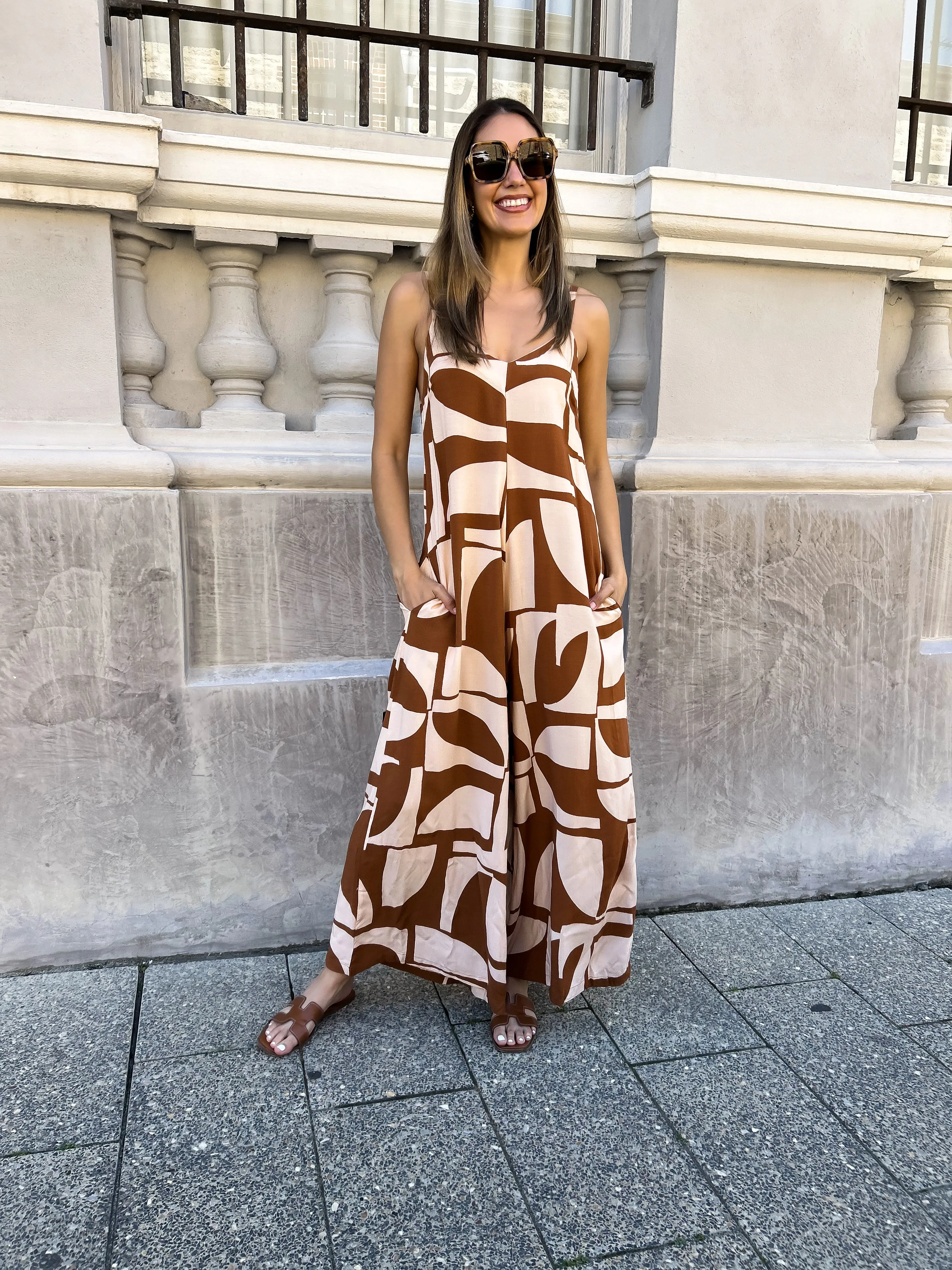 SAMARA Wide Leg Jumpsuit - Tan Print