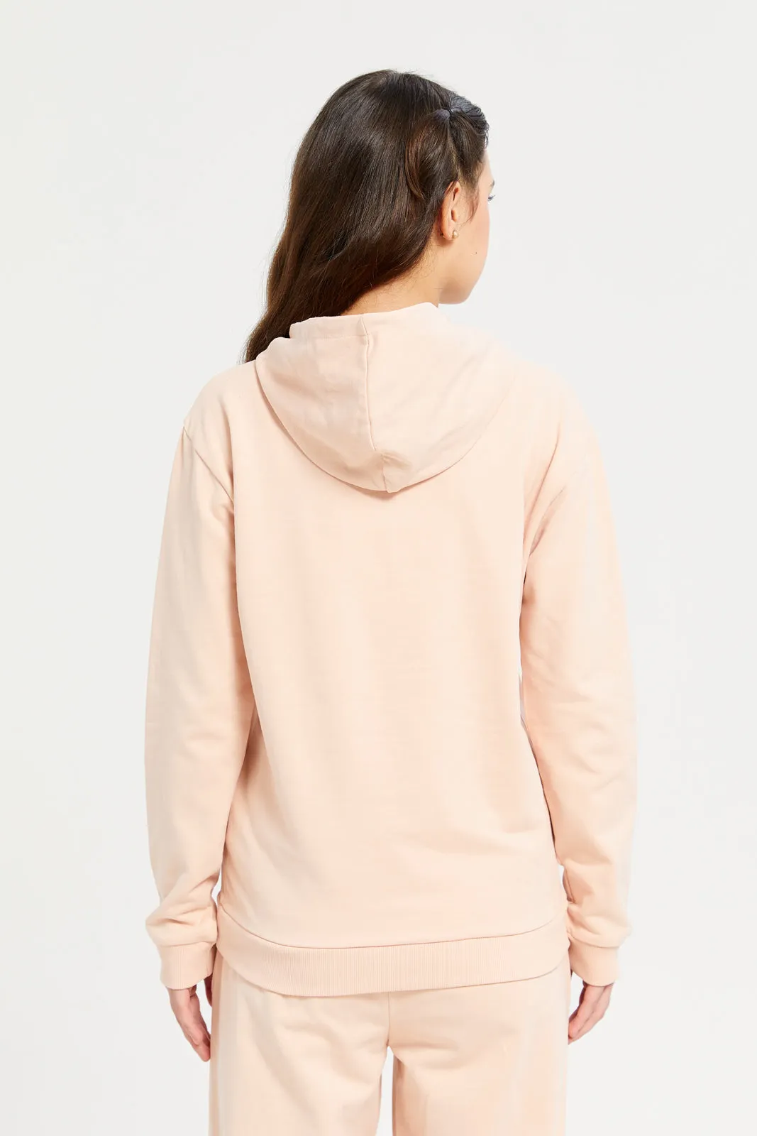 Senior Girls Beige Printed Hooded Sweatshirt