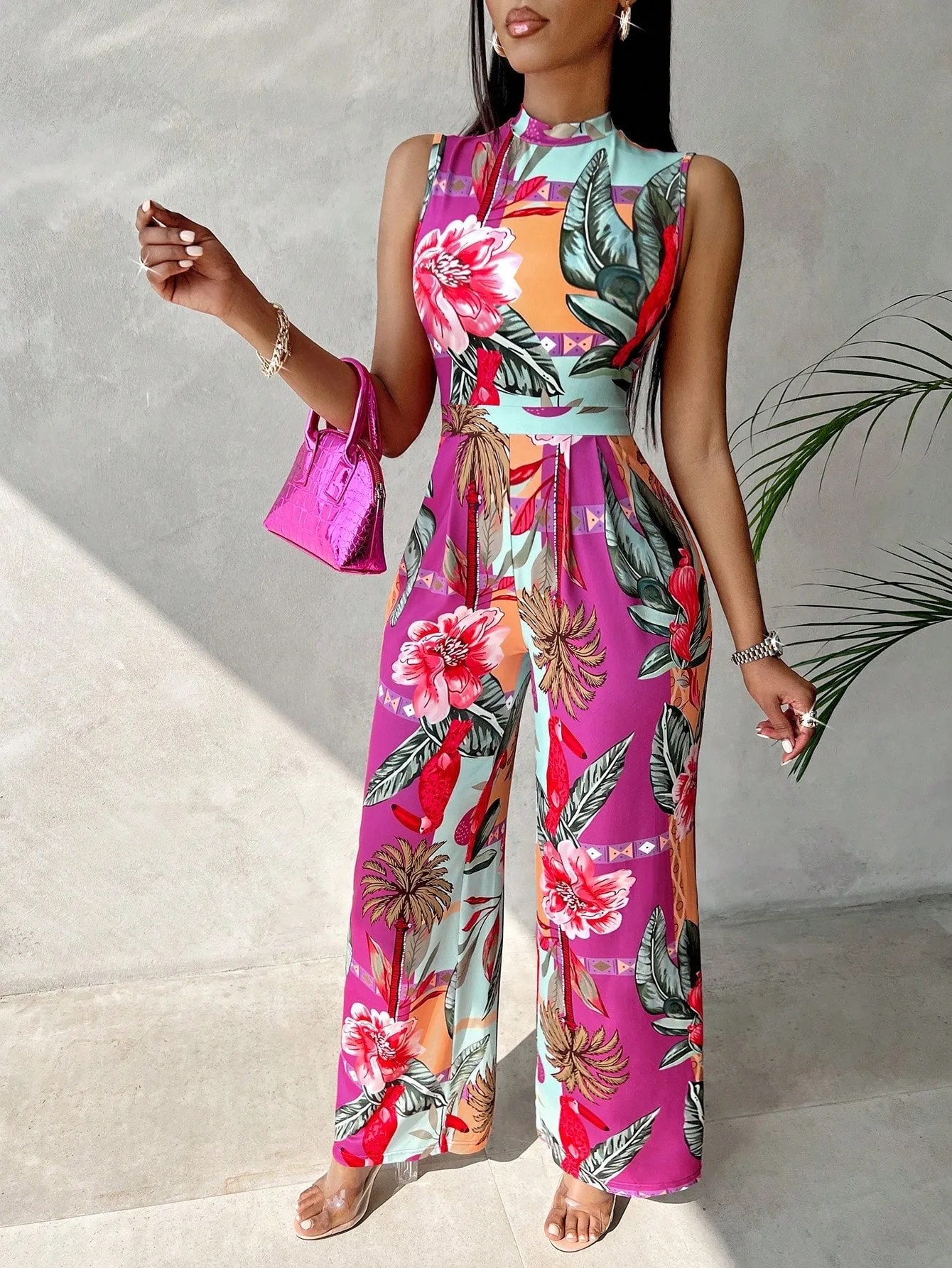 Slayr Women's Colorful Printed Wide Leg Jumpsuit For Summer