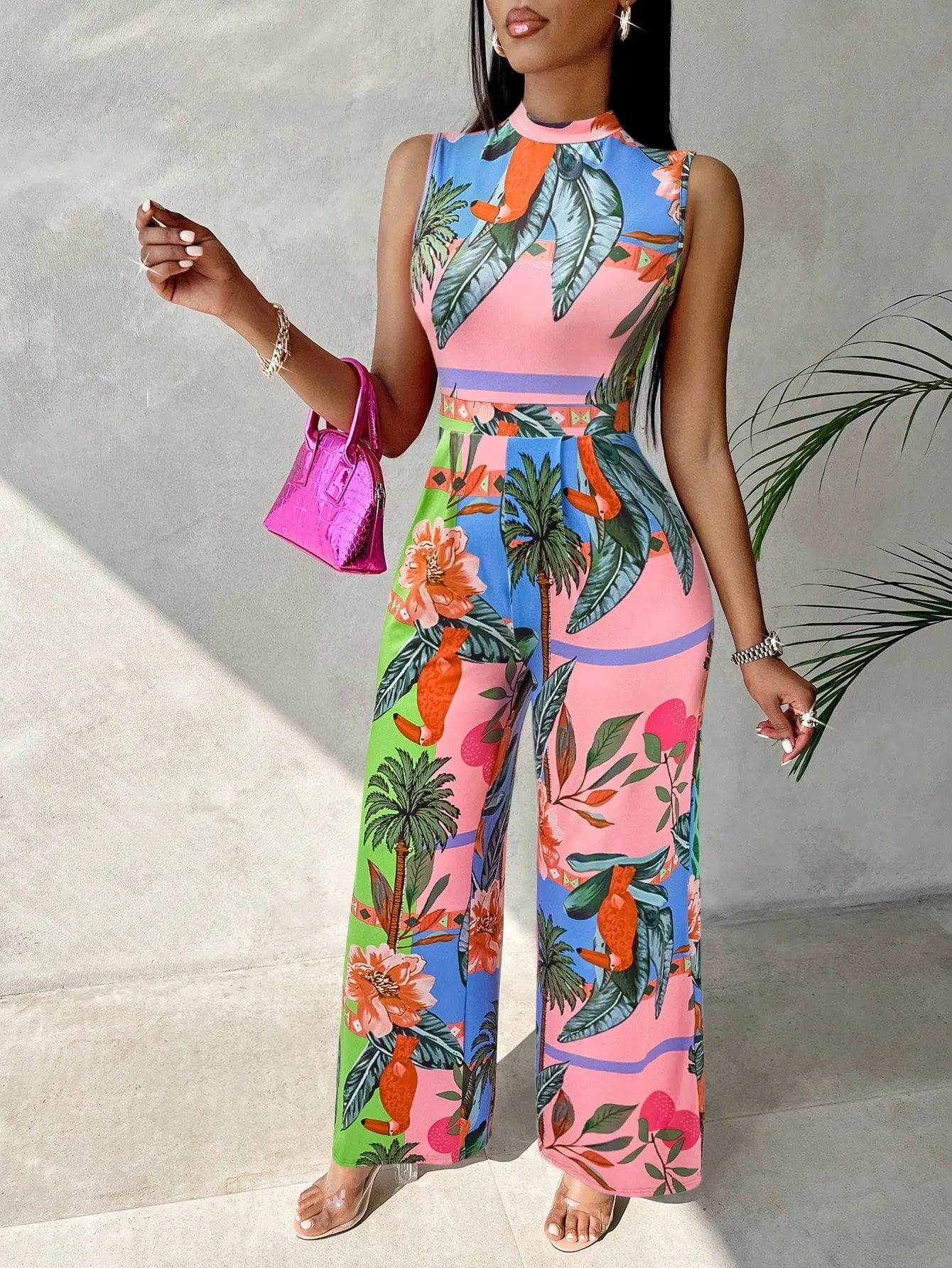 Slayr Women's Colorful Printed Wide Leg Jumpsuit For Summer