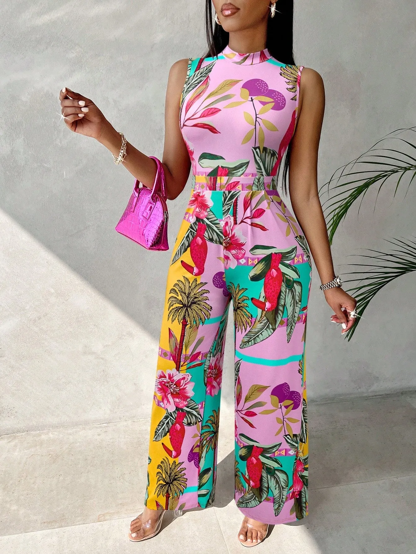 Slayr Women's Colorful Printed Wide Leg Jumpsuit For Summer