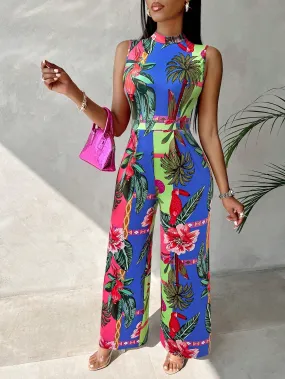 Slayr Women's Colorful Printed Wide Leg Jumpsuit For Summer