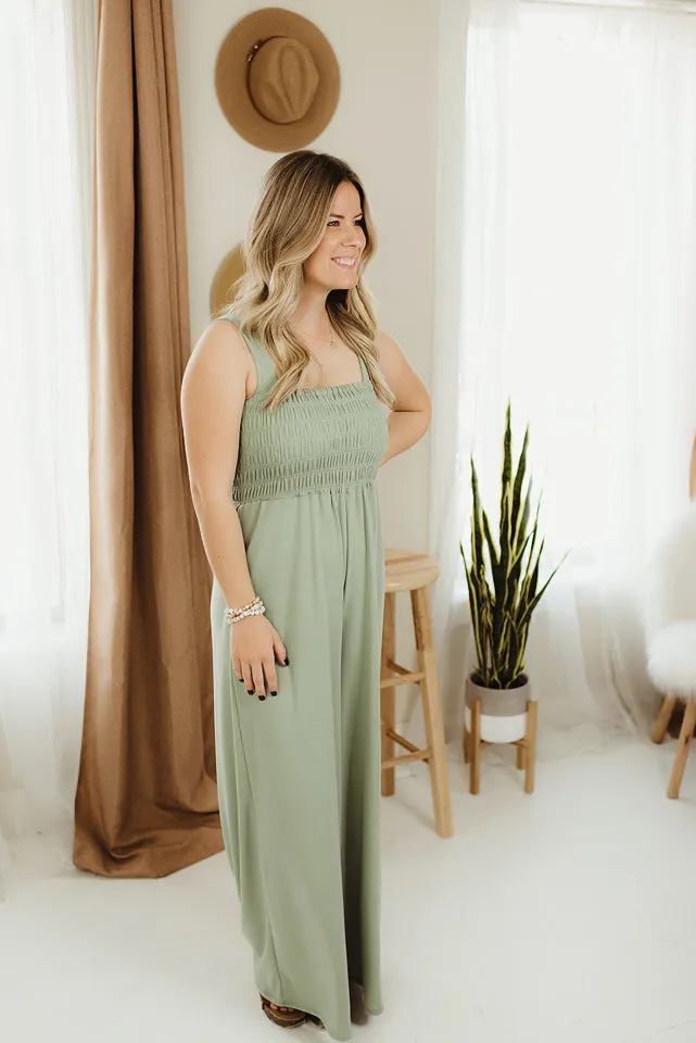 Smocking Wide Leg Jumpsuit