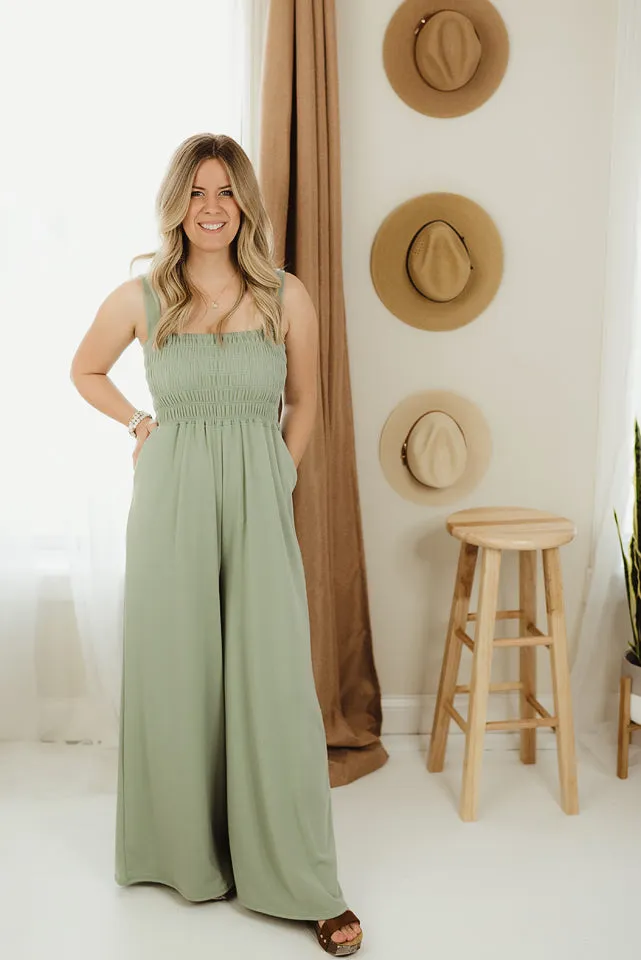 Smocking Wide Leg Jumpsuit