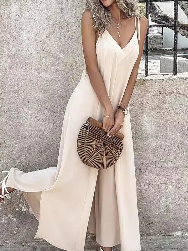 Solid Color Sleeveless Wide Leg Spaghetti-Neck Jumpsuits