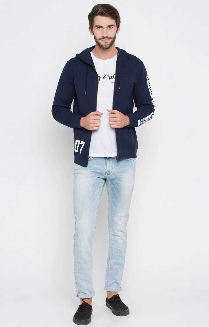 Spykar Blue Solid Slim Fit Hoodies