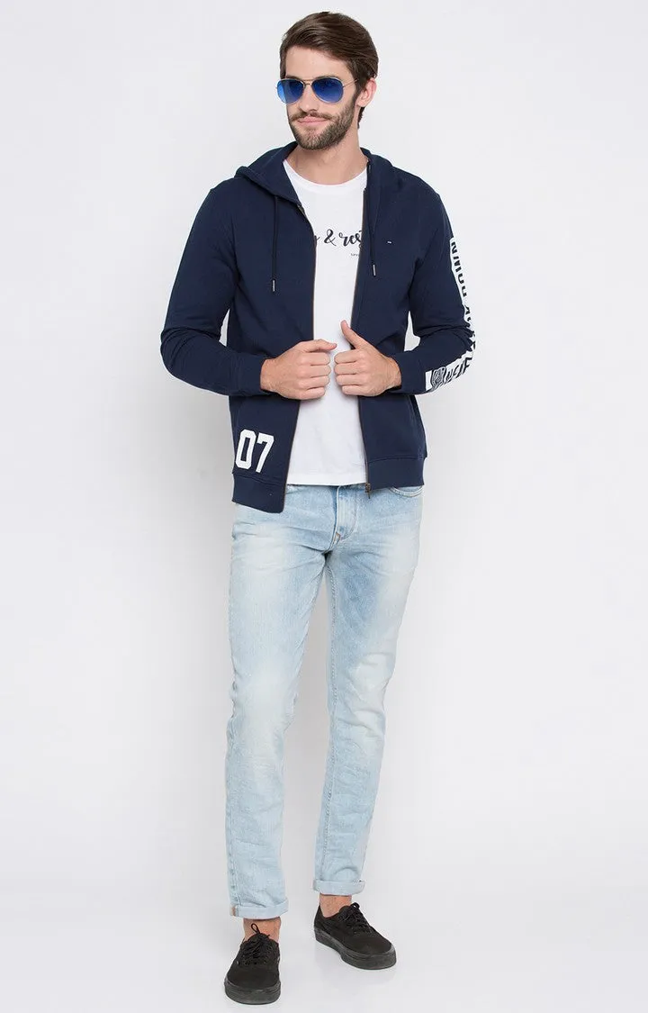 Spykar Blue Solid Slim Fit Hoodies