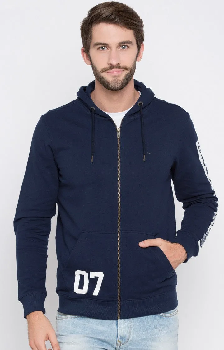 Spykar Blue Solid Slim Fit Hoodies