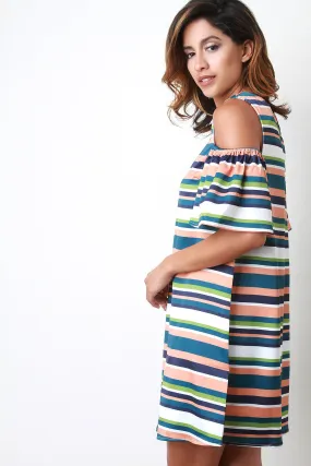 Striped Cold Shoulder Shift Dress