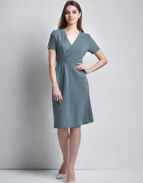 Teal V-Neck Shift Dresses