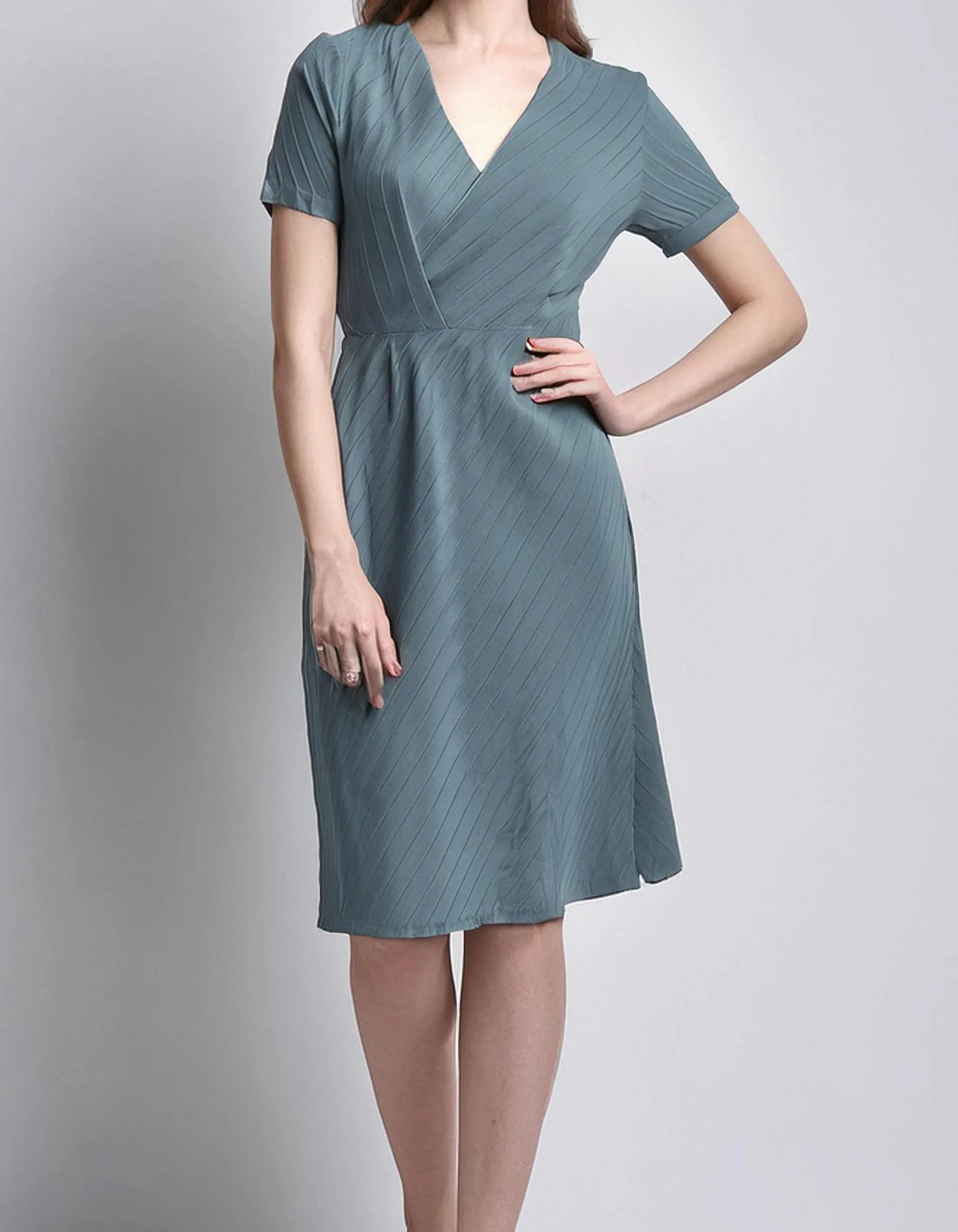 Teal V-Neck Shift Dresses