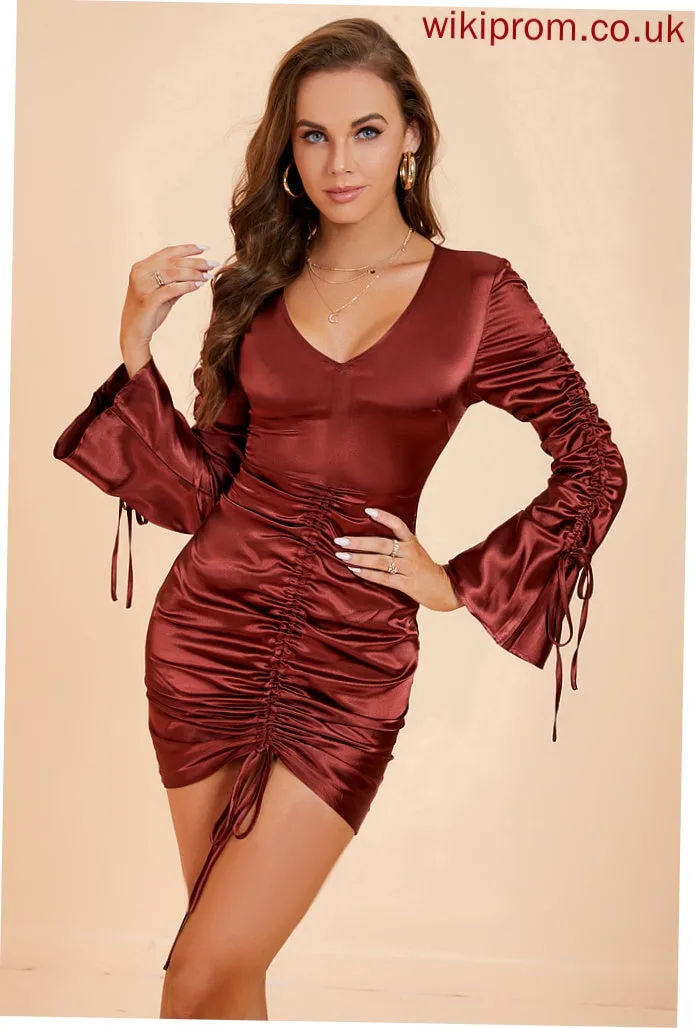 V-Neck Bodycon Mini Kailey Polyester Dresses Elegant Sleeves Club Dresses Long