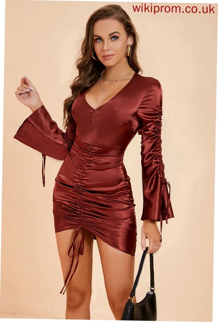 V-Neck Bodycon Mini Kailey Polyester Dresses Elegant Sleeves Club Dresses Long