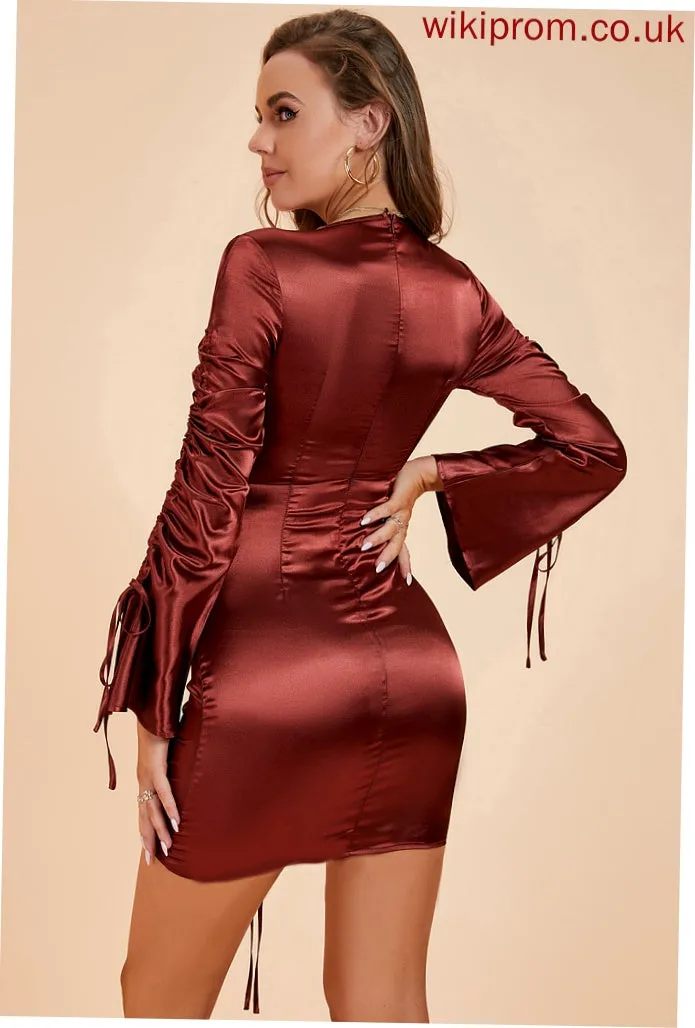 V-Neck Bodycon Mini Kailey Polyester Dresses Elegant Sleeves Club Dresses Long