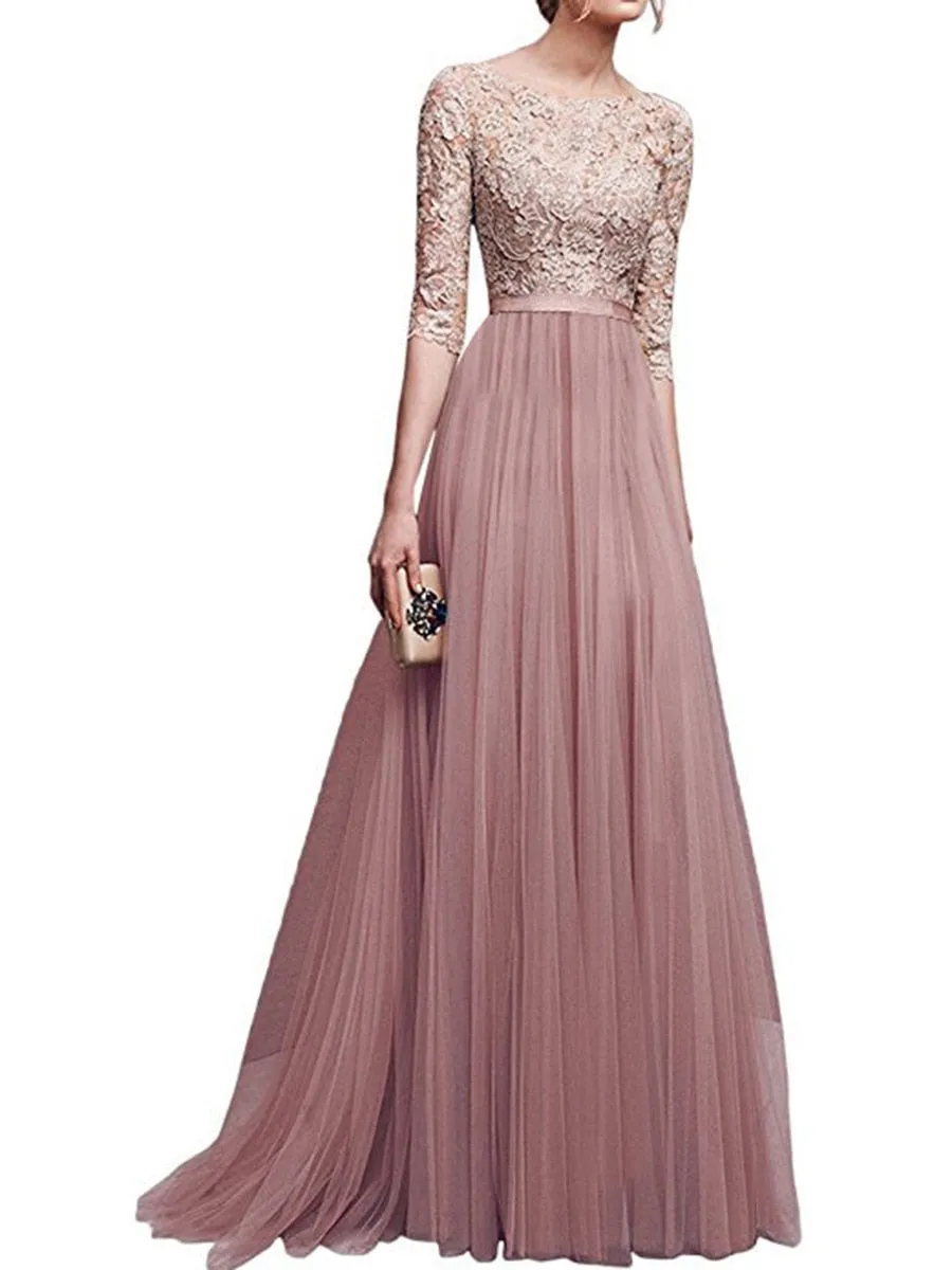 VenusFox Elegant Chiffon Lace Long Dress