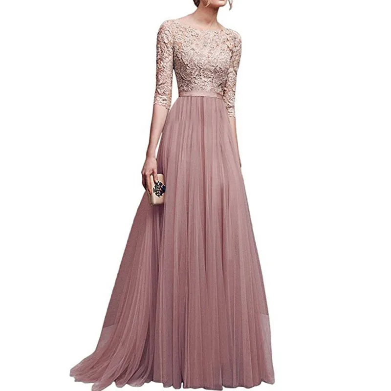 VenusFox Elegant Chiffon Lace Long Dress