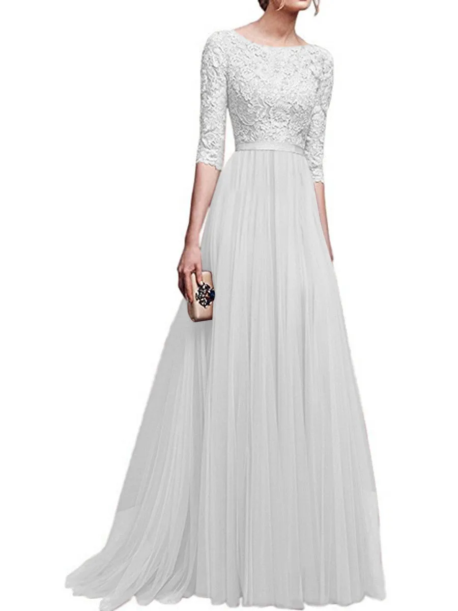 VenusFox Elegant Chiffon Lace Long Dress