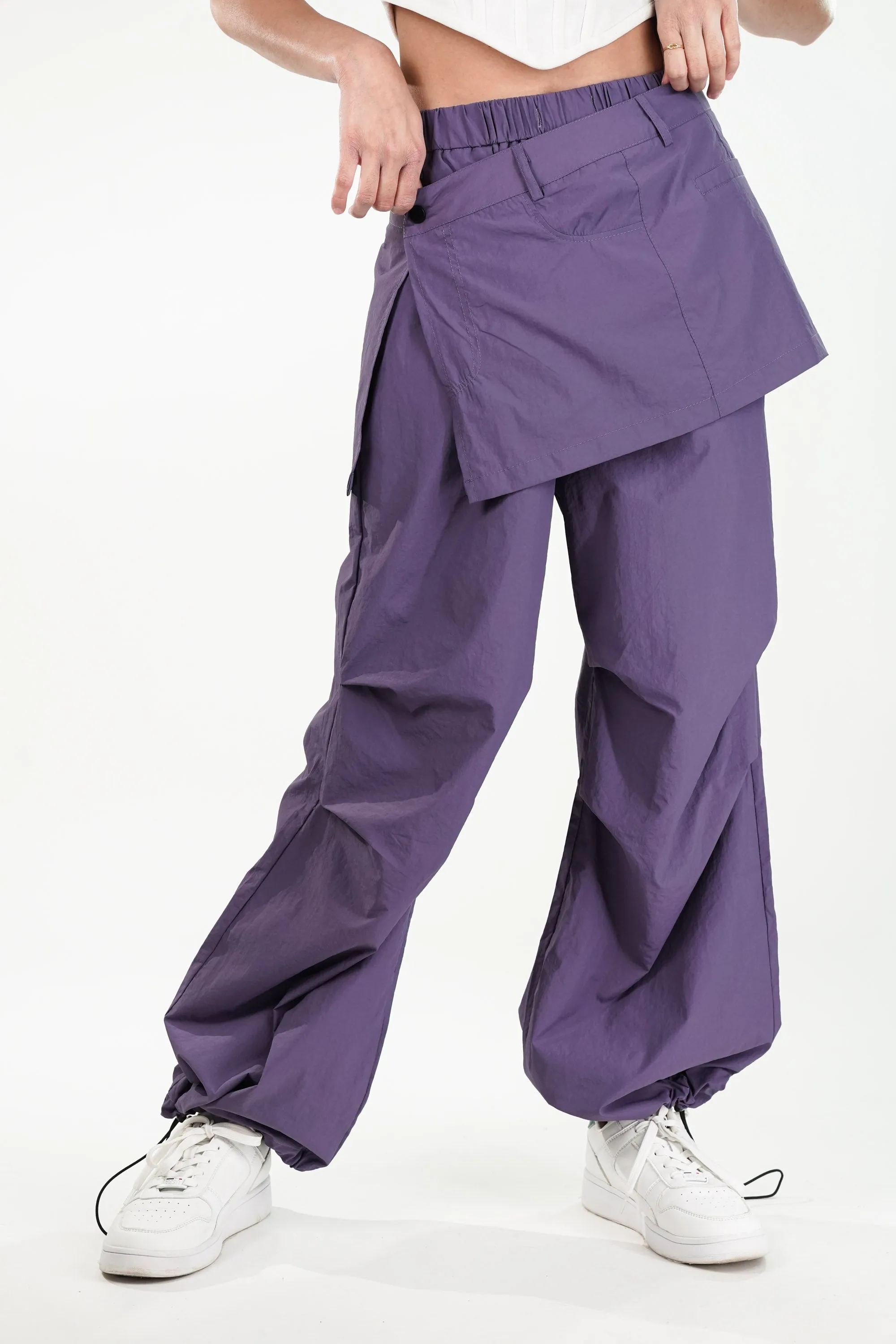 Violet Cargo Pants With Detachable Skirt