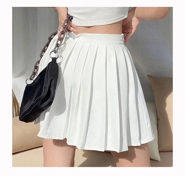 Wjczt Women Elegant Gothic Pleated Mini Skirts Elastics High Waist Embroidery Preppy Style A Line Skirt Casual Dance Skirt