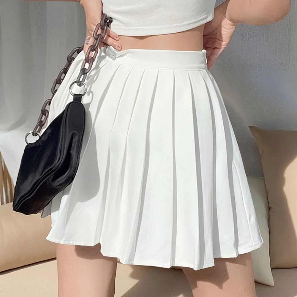 Wjczt Women Elegant Gothic Pleated Mini Skirts Elastics High Waist Embroidery Preppy Style A Line Skirt Casual Dance Skirt