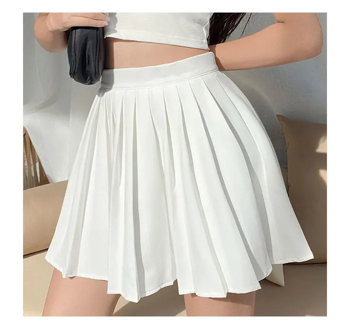 Wjczt Women Elegant Gothic Pleated Mini Skirts Elastics High Waist Embroidery Preppy Style A Line Skirt Casual Dance Skirt