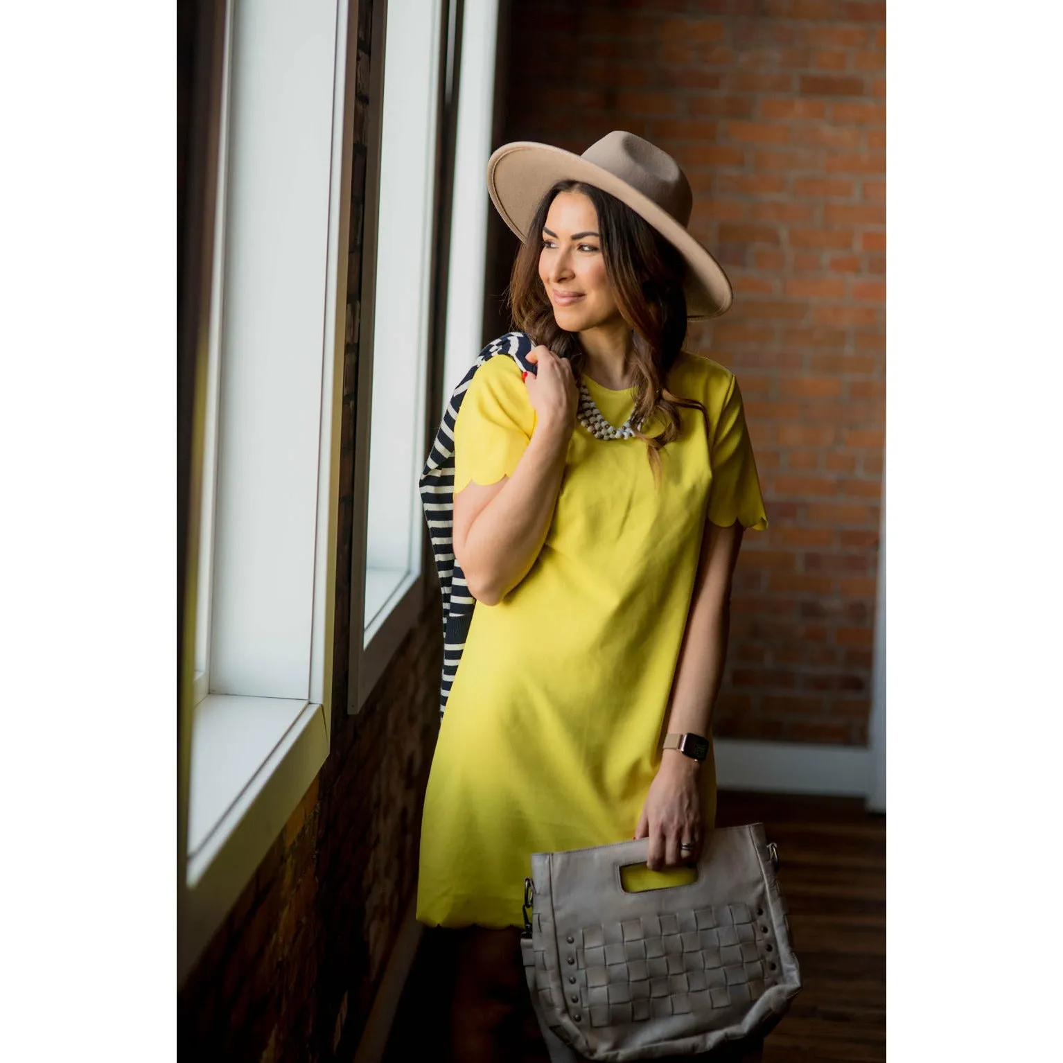 Yellow Scalloped Shift Dress