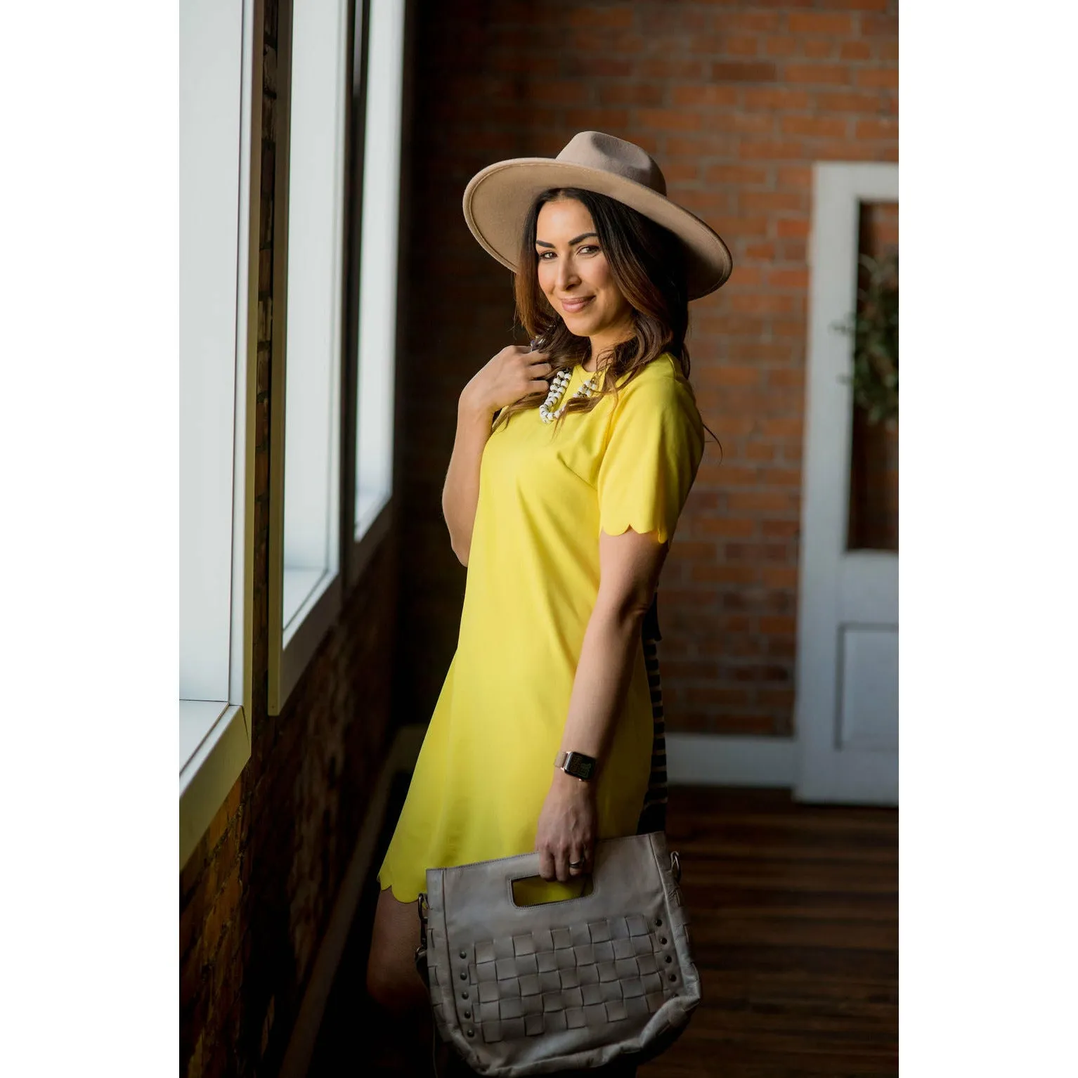 Yellow Scalloped Shift Dress